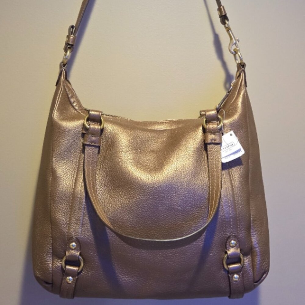 COACH F17566 METALLIC LEATHER ALEXANDRA PEBBLE LEATHER TOTE